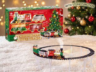 Новогодняя железная дорога 8521 Steam экспресс на 52 элемента (парогенерация, подсветка, звуки поезда, путь на опорах 383 см, локомотив, 3 вагона, в коробке) 200698 фото