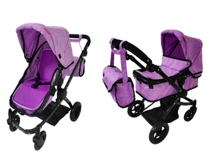 Коляска для ляльок CARRELLO MAESTRO 9651B Purple 2 в 1 трансформер з перекидною ручкою + сумка 9651P фото