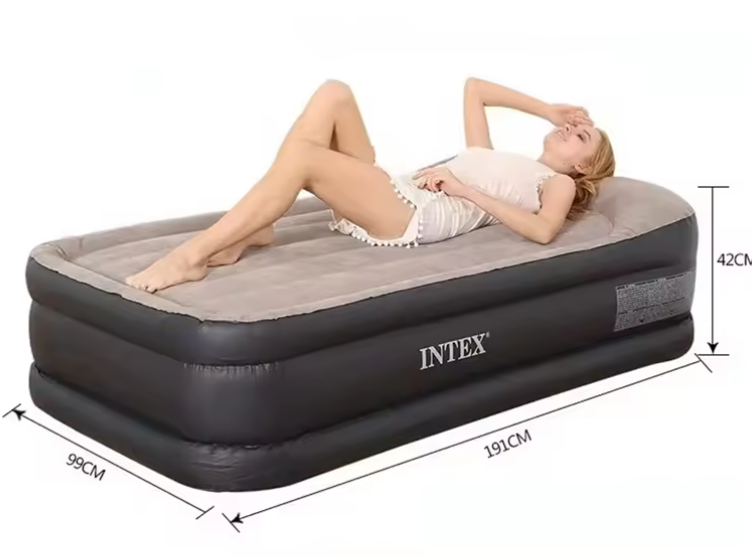 Intex Велюр матрац 64132 NP розмір 99х191х42 см, вбудований електронасос 220V, односпальний 64132 фото