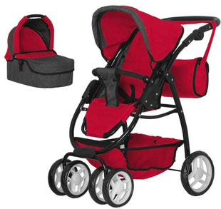 Дитяча коляска для ляльок 2 в 1 Carrello Avanti 9662 Red: Маневрена модель з поворотною ручкою 9662 фото