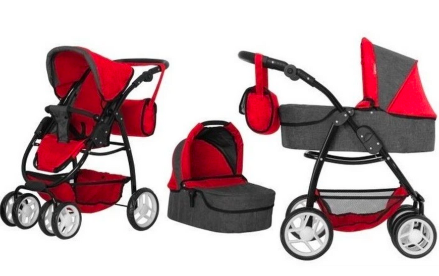 Дитяча коляска для ляльок 2 в 1 Carrello Avanti 9662 Red: Маневрена модель з поворотною ручкою 9662 фото