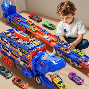 Автовоз трейлер Dinosaur truck 3 в 1 трансформер тиранозавр із треком 1.57 м, ковтає машинки, 6 машинок у наборі 199977 фото