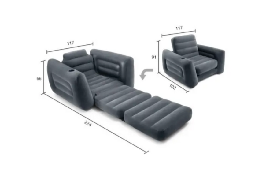 Надувное кресло-кровать Intex 66551 Pull-Out Chair (117х224х66 см) с подстаканником 85318 фото