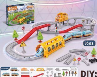Дитяча електрична залізниця DIY Rail Train з магнітним потягом, естакадою та тунелем хмх-172 фото