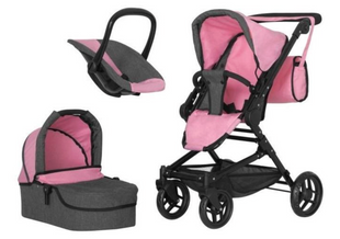 Дитяча коляска для ляльок 3 в 1 Carrello Magia 9636 Pink: Повний ігровий набір з автокріслом 9636-1 фото