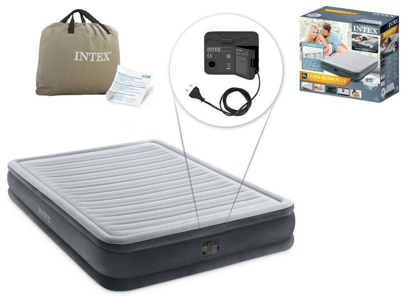 Intex Велюр матрас 67770 размер 152х203х33 см, двухместный, со встроенным насосом 220V 67770 фото